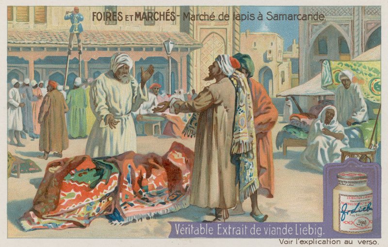 Mercado de tapetes em Samarkand de European School