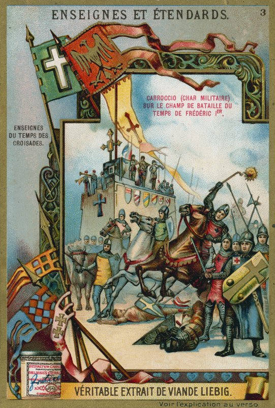 Carroccio num campo de batalha da época de Frederico I Barbarossa, século XII de European School