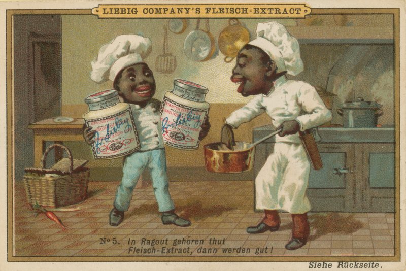 Cozinheiro de africanos dos desenhos animados com extrato de carne de Leibig de European School