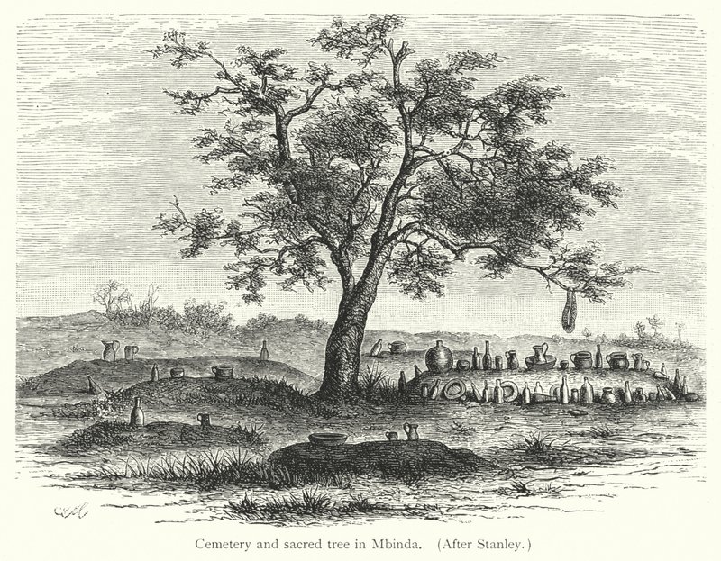 Cemitério e árvore sagrada em Mbinda (gravura) de European School