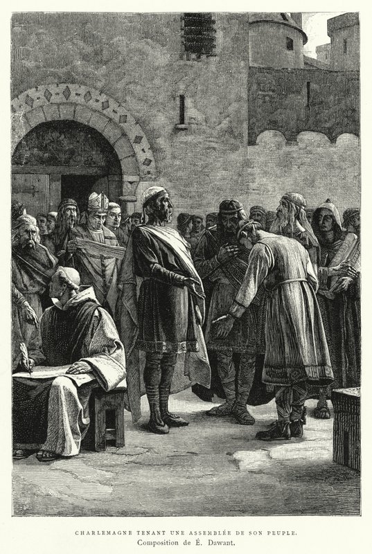 Charlemagne Holding An Assembly Of His People (gravura) de European School