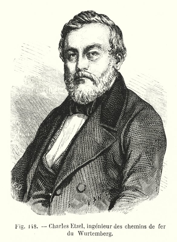 Charles Etzel, engenheiro dos caminhos-de-ferro de Württemberg (gravura) de European School