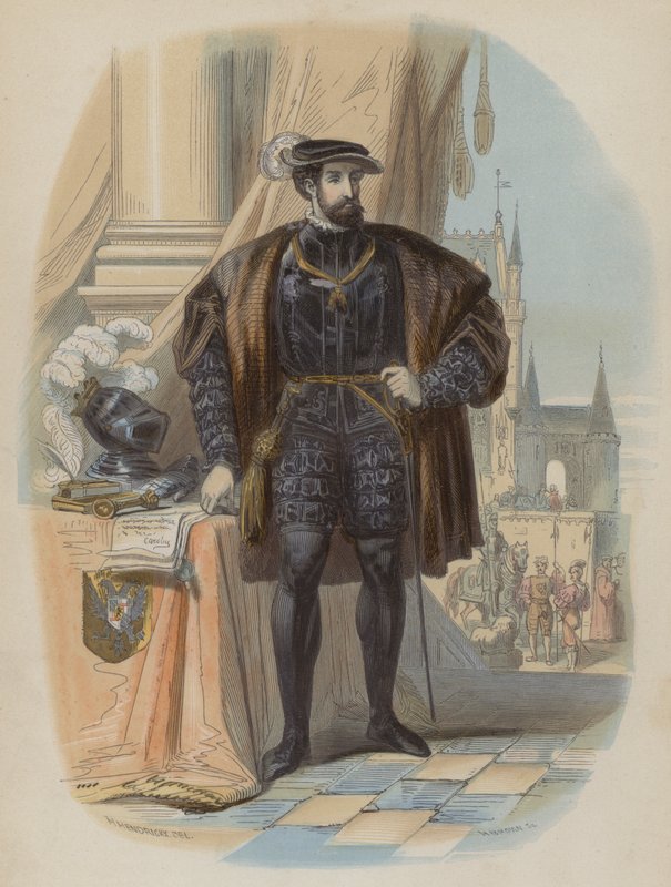 Carlos V, Santo Imperador Romano (gravura a cores) de European School