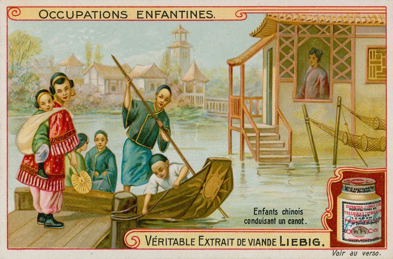 Crianças chinesas trabalhando como barqueiros de European School