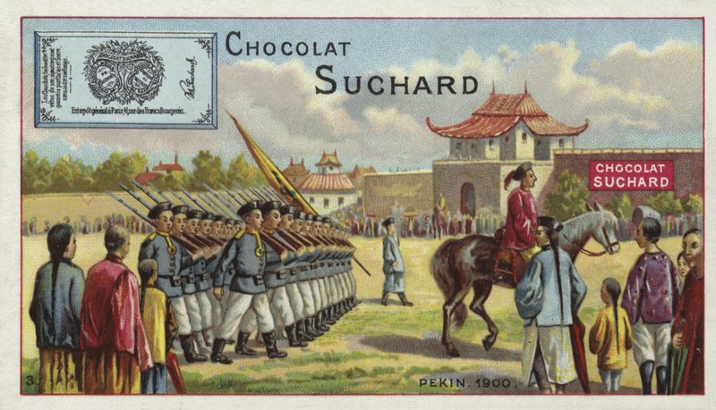 Tropas chinesas marchando, Pequim, 1900 de European School