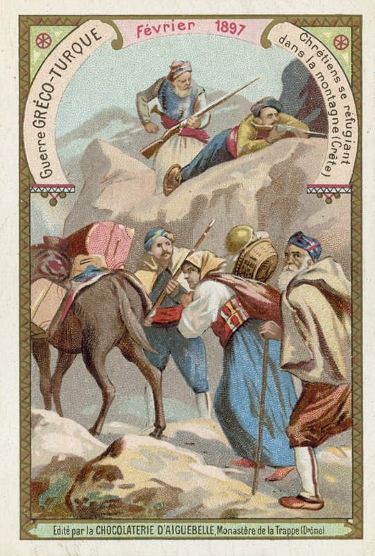 Cristãos buscando refúgio nas montanhas de Creta, na Guerra Greco-Turca, em fevereiro de 1897 de European School