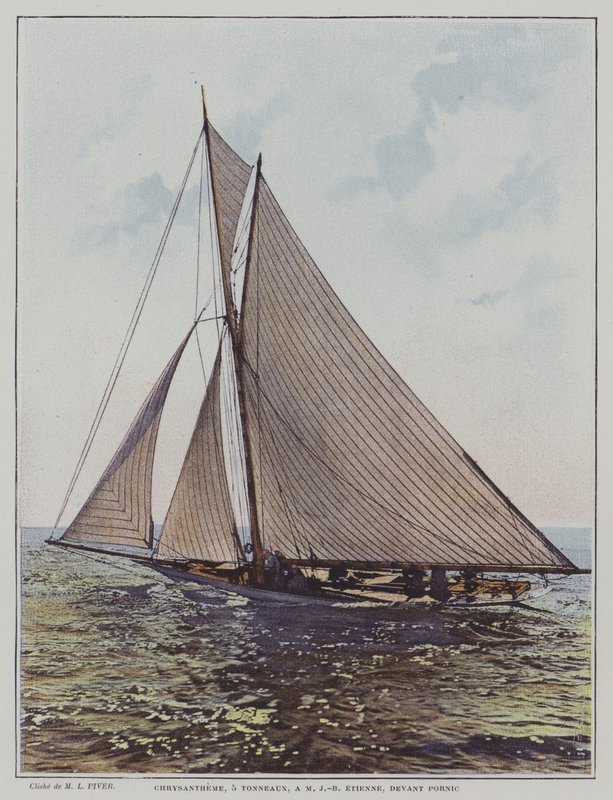 Crisântemo, barco à vela de 5 toneladas ao largo de Pornic, Bretanha (foto a cores) de European School