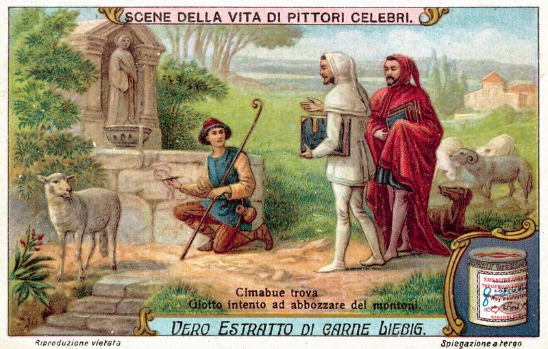 Cimabue encontrou Giotto esboçando intencionalmente ovelhas (chromolitho) de European School