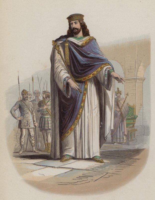 Clovis I, Rei dos Francos (gravura colorida) de European School