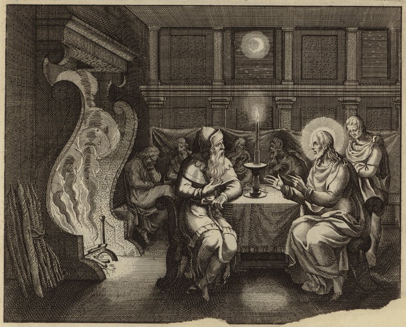 Conversa de Jesus Cristo e Nicodemus (gravura) de European School