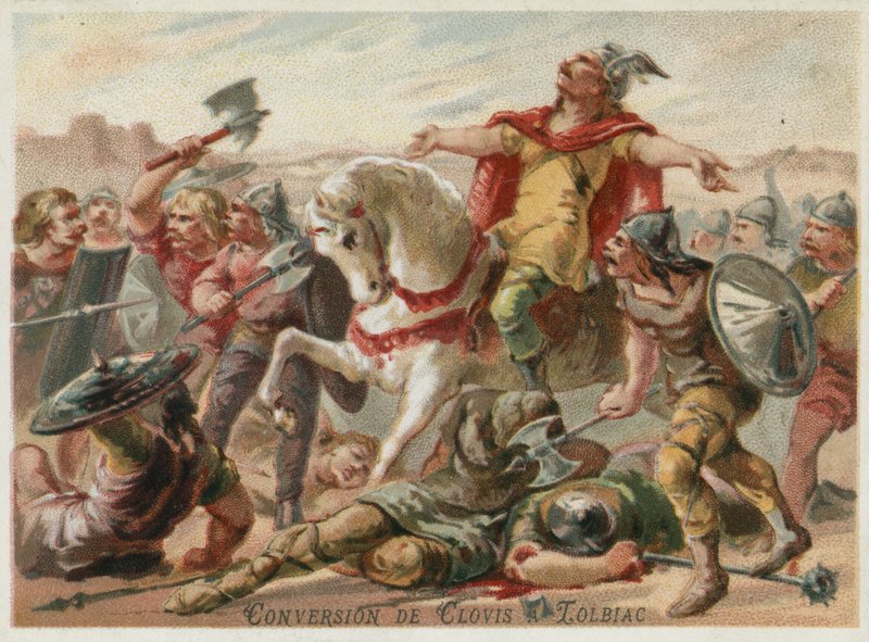 Conversão de Clovis I no cristianismo na batalha de Tolbiac, 496 de European School