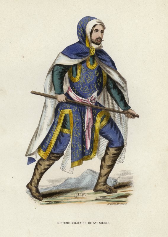 Costume Militaire Du XVe Siecle (gravura a cores) de European School