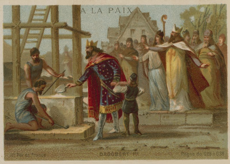 Dagobert I, rei dos francos, começando a construção da Basílica de St Denis, França de European School
