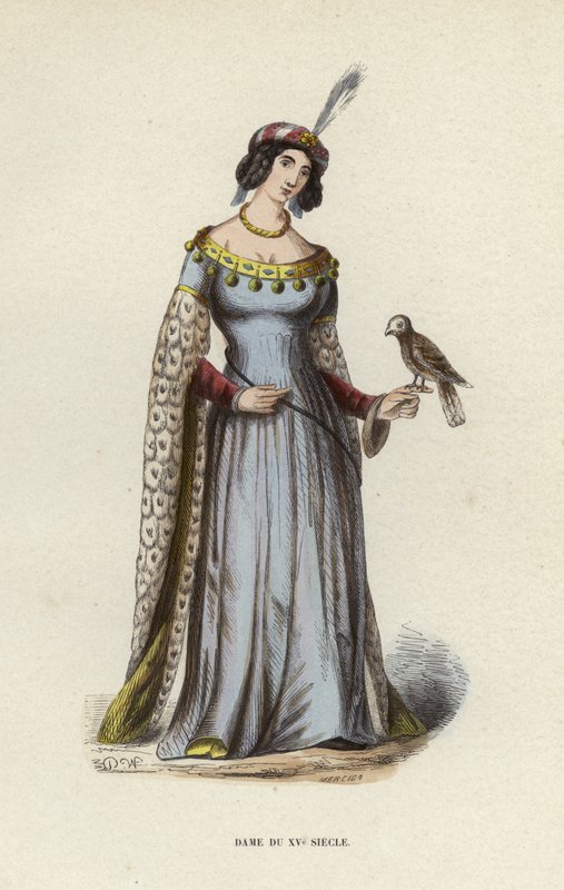 Dame Du XVe Siecle (gravura a cores) de European School