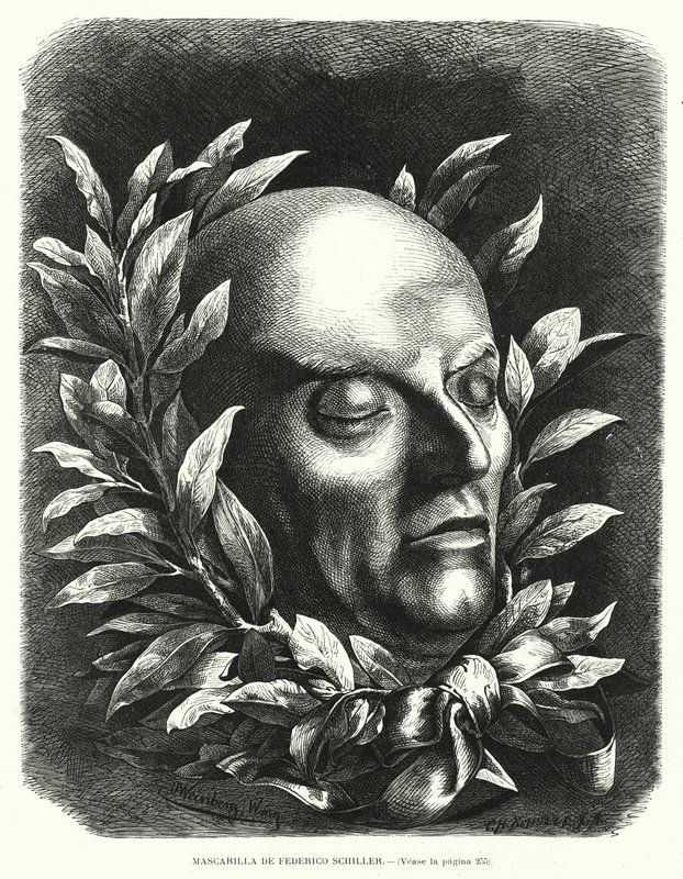 Máscara da morte do poeta alemão Friedrich Schiller (litho) de European School