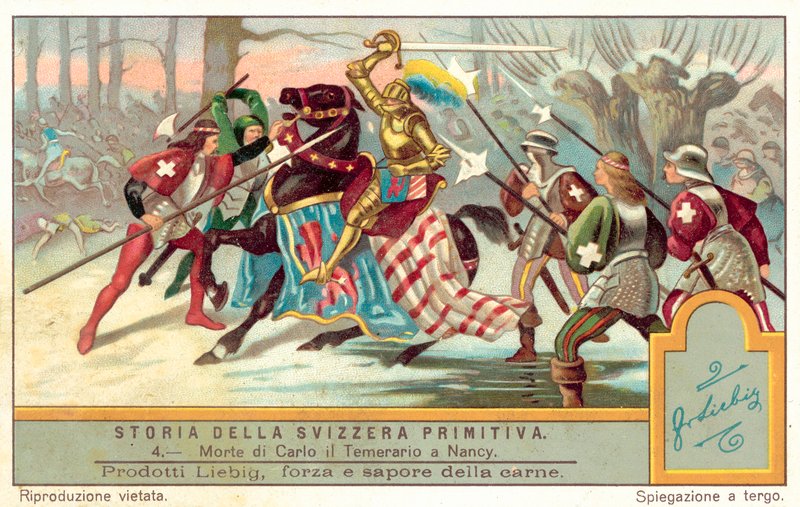 Morte de Carlos, o Negrito, na Batalha de Nancy, 1477 de European School