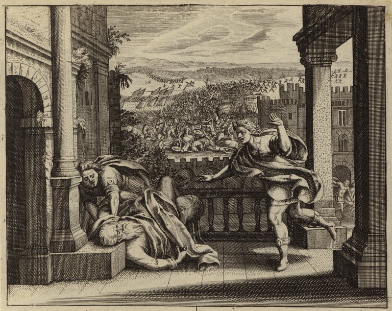 Morte de Eli depois dos filisteus capturarem a Arca do Pacto dos israelitas (gravura) de European School