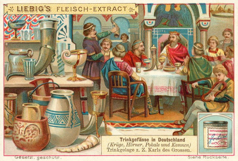 Sessão de bebedeiras na Alemanha na época de Carlos Magno (chromolitho) de European School