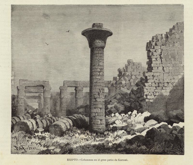 Egito - Colunas na grande corte de Karnak de European School