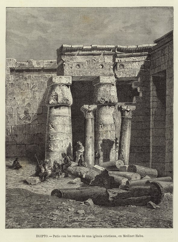 Egito - Pátio com os restos de uma igreja cristã em Medinet Habu de European School
