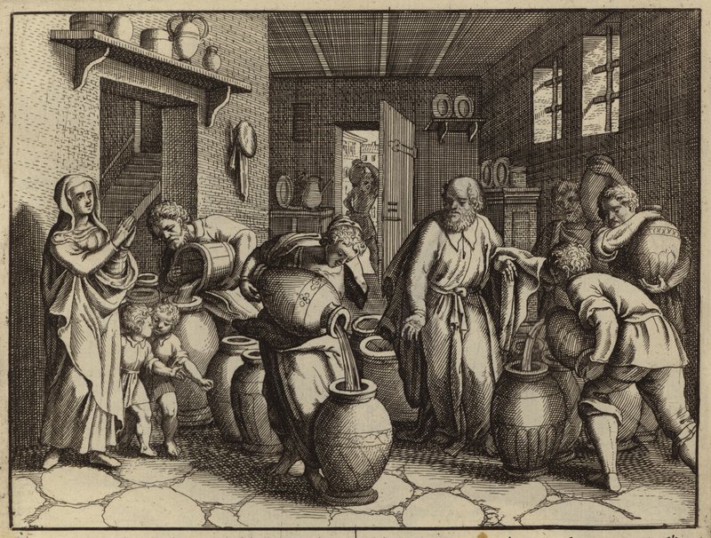Elisha multiplicando o óleo para aliviar as dívidas da viúva do profeta (gravura) de European School