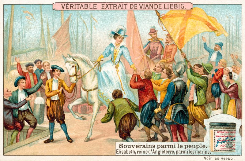 Elizabeth I da Inglaterra entre os marinheiros da sua Marinha (chromolitho) de European School