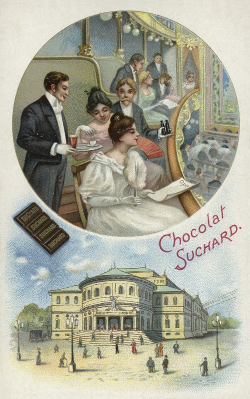 Desfrutando de chocolate Suchard na ópera ou teatro de European School