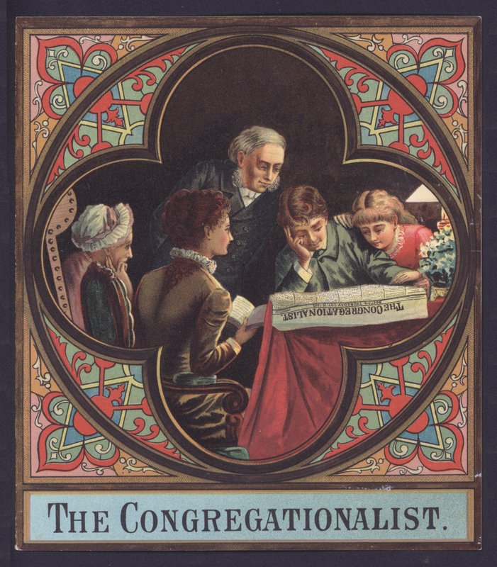 Leitura familiar de uma cópia de The Congregationalist (chromolitho) de European School