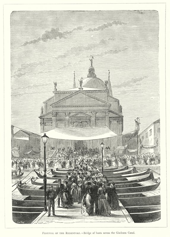 Festa do Redentore, Ponte dos barcos que atravessam o Canal da Giudecca (gravura) de European School