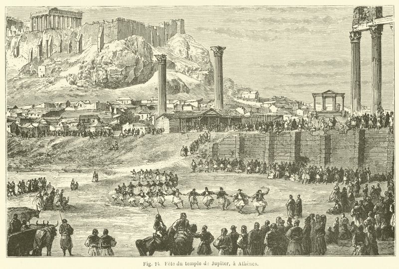 Festa do templo de Júpiter, em Atenas (gravura) de European School