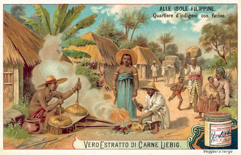 Ferreiro filipino numa aldeia (chromolitho) de European School