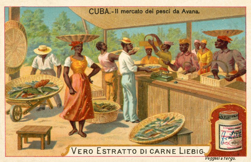 Mercado de peixe de Havana, Cuba (chromolitho) de European School