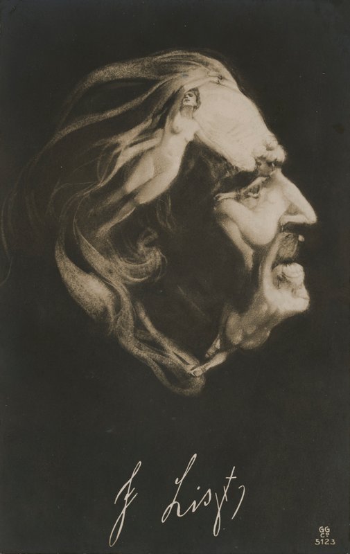 Franz Liszt, compositor, maestro e pianista húngaro (litografia) de European School