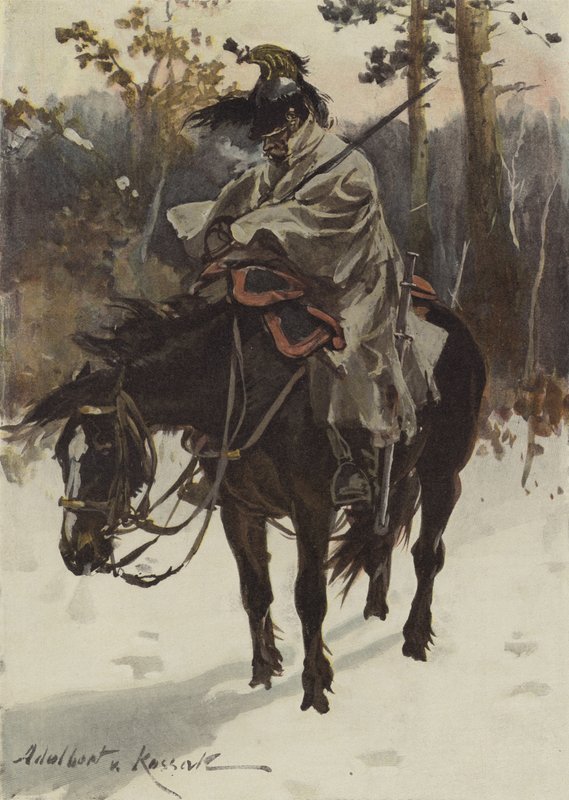 Cuirassier Francês em Sentry Duty (1812) (cor litho) de European School