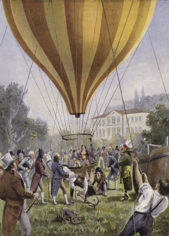 Subida de balão de Gay-Lussac desde Paris, 9 de Setembro de 1804 (cor litho) de European School
