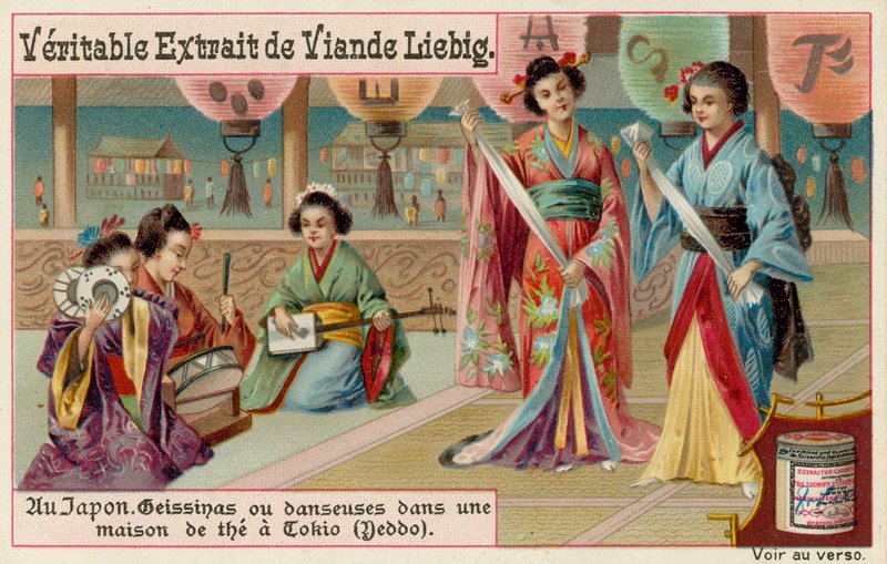 Gueixas dança em uma casa de chá em Tóquio de European School