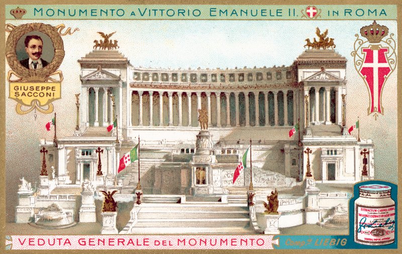 Vista geral do monumento ao Rei Victor Emmanuel II em Roma (cromolitografia) de European School