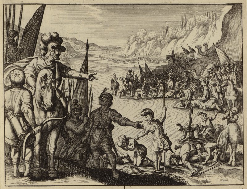 Gideon escolhe 300 soldados para atacar o campo de Midian (gravura) de European School