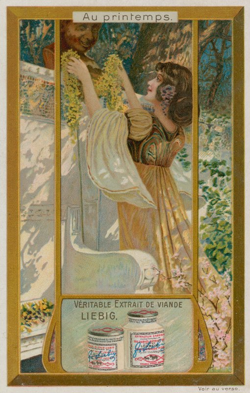 Menina, pôr, flores, ligado, um, estátua de European School