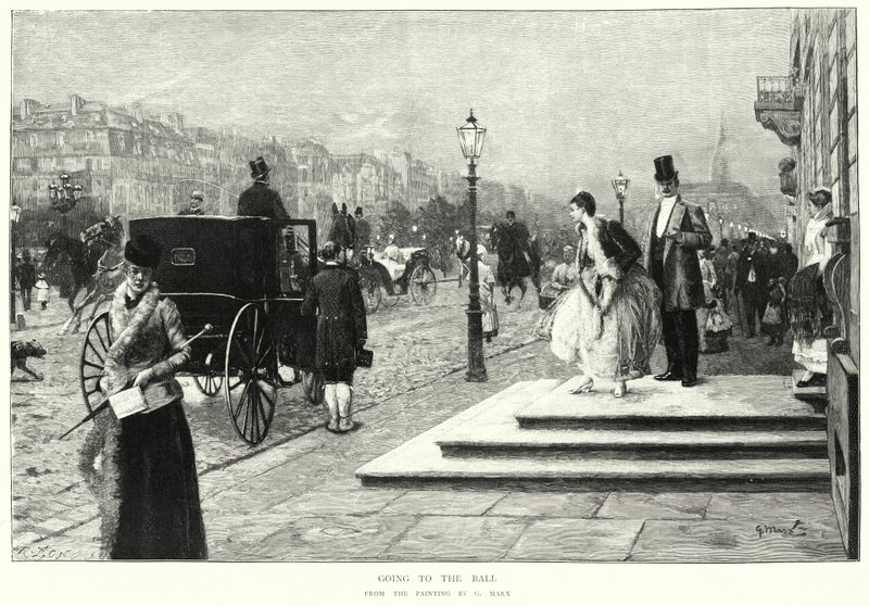 Ir ao baile, pintura de G Marx (litho) de European School