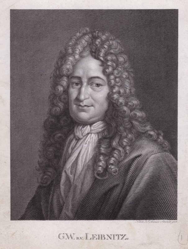 Gottfried Wilhelm Leibniz, filósofo, matemático e polimata alemão (gravura) de European School