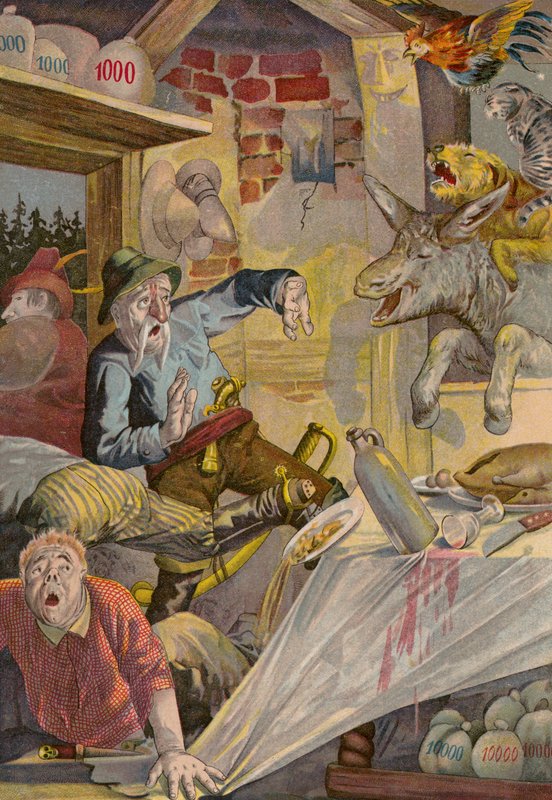 Contos de Grimms: Os Músicos de Bremen (cromolitografia) de European School