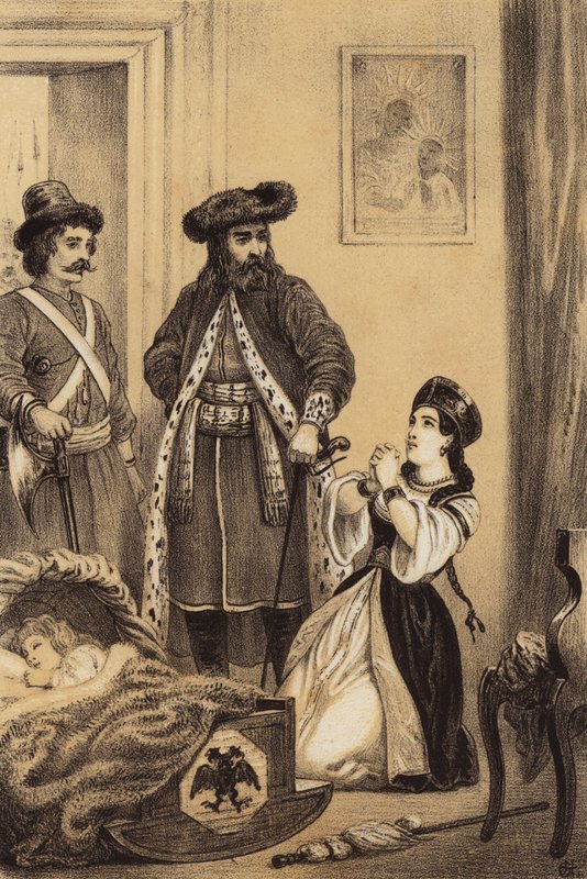 Guardas à espera que o czar infantil Ivan VI da Rússia acorde de European School