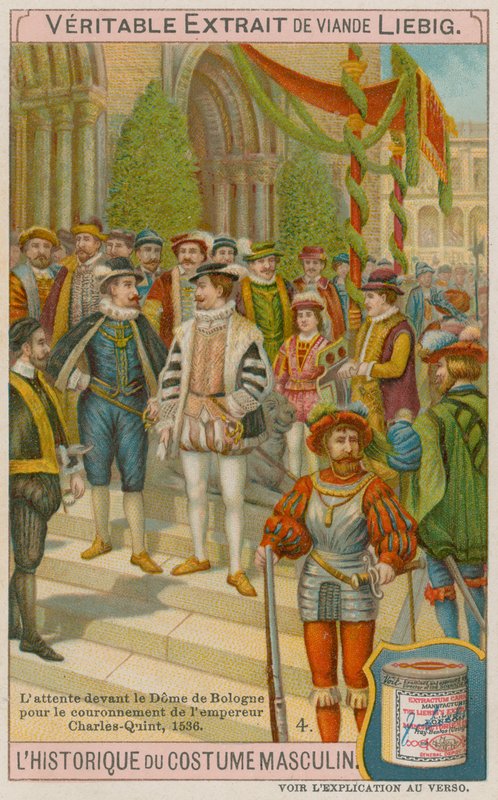 Convidados esperando do lado de fora da Catedral de Bolonha na coroação do Imperador Carlos V em 1536 de European School