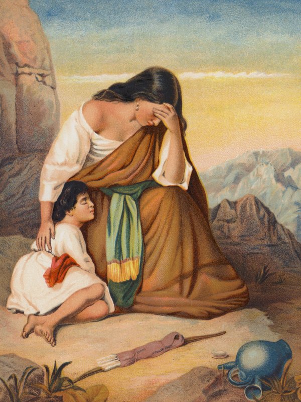 Hagar e Ismael (litografia a cores) de European School