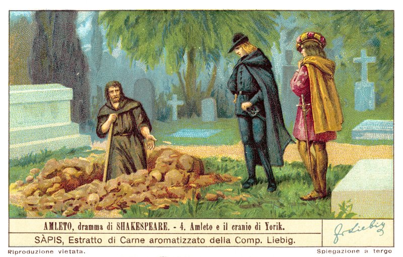 Hamlet contemplando o crânio de Yorick (chromolitho) de European School