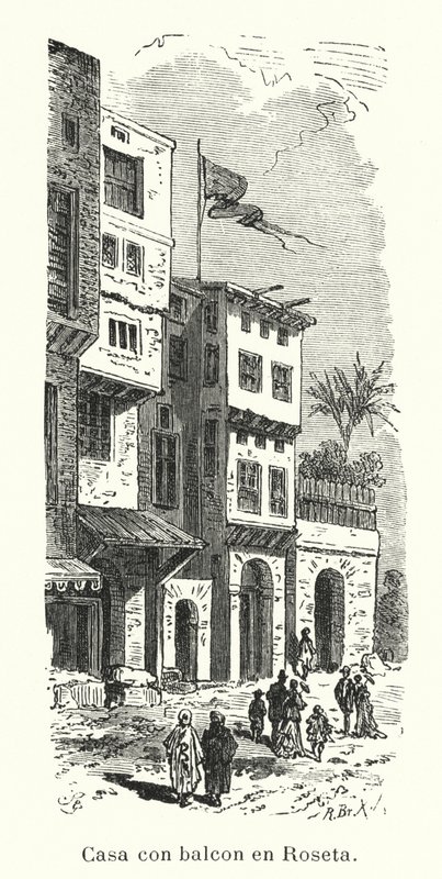 Casa com varanda em Rosetta, Egipto (litho) de European School