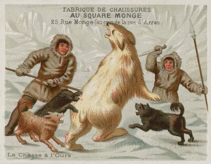 Caçar ursos polares com cães (chromolitho) de European School