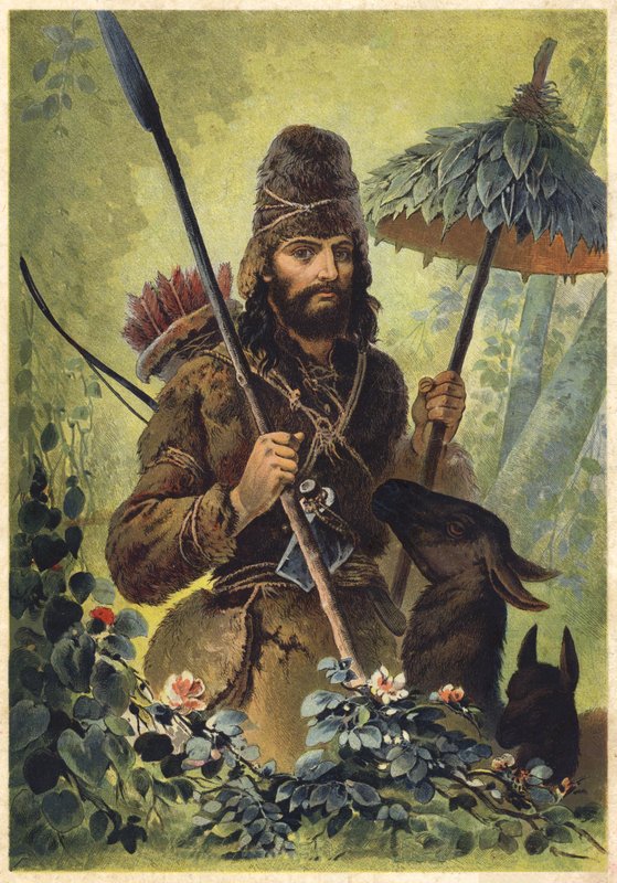 Ilustração para Robinson Crusoé (litografia a cores) de European School
