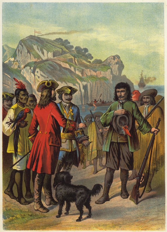 Ilustração para Robinson Crusoé (litografia a cores) de European School